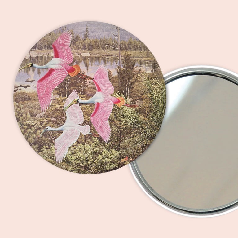 Cactus Pocket Mirror - Flight of the Spoonbills