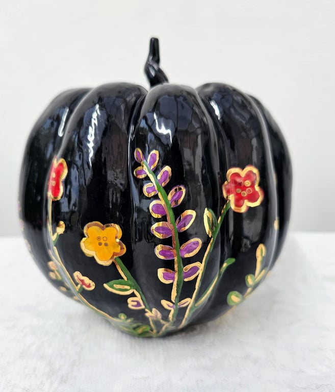 Hand Painted Ceramic Black Pumpkin