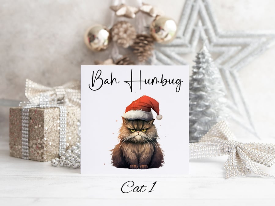 Grumpy Cat Funny Christmas Card, Bah Humbug Xmas Card