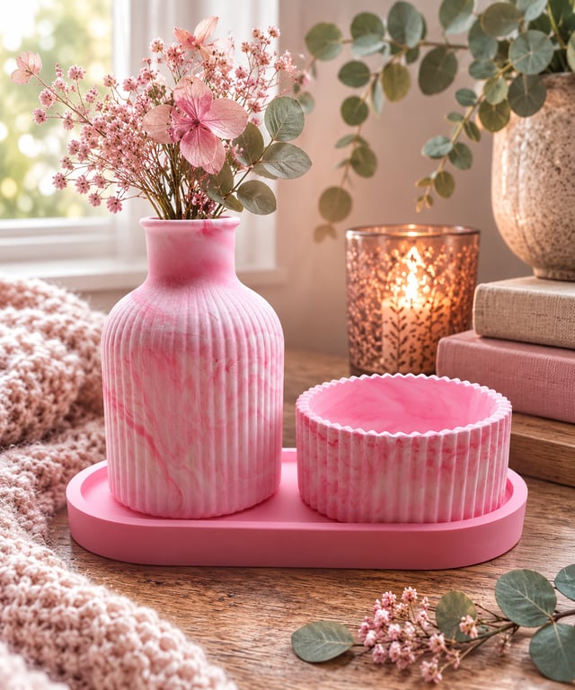 Marbled Bud Vase, Trinket Dish and Tealight Holder Gift Set. Eco Resin