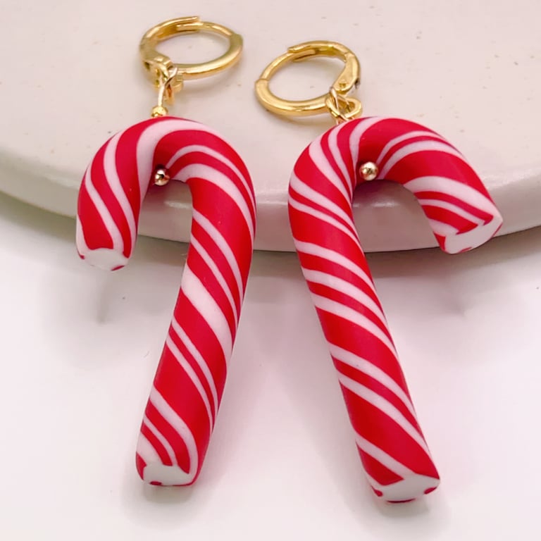 Candy cane earrings – festive polymer clay style