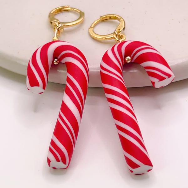 Candy cane earrings – festive polymer clay style