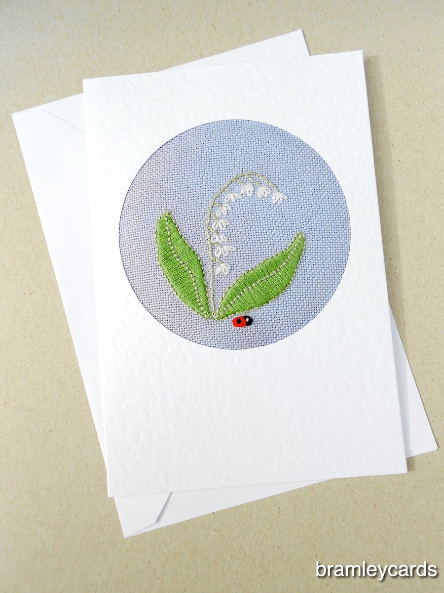 May Birthday Embroidered Lily Of The Valley Card 