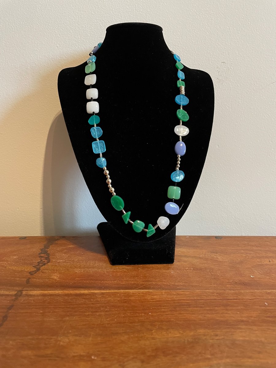 'Agna' Blue & Green Resin Necklace