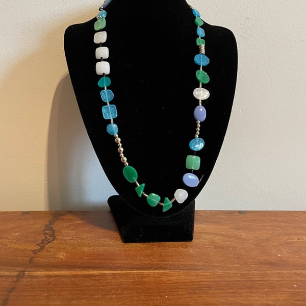 'Agna' Blue & Green Resin Necklace