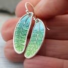 Silver Fern Earrings in green shades of enamel