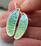 Silver Fern Earrings in green shades of enamel