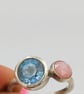 Blue Topaz and Pink Opal Double Stone Ring : Size L - Image 4