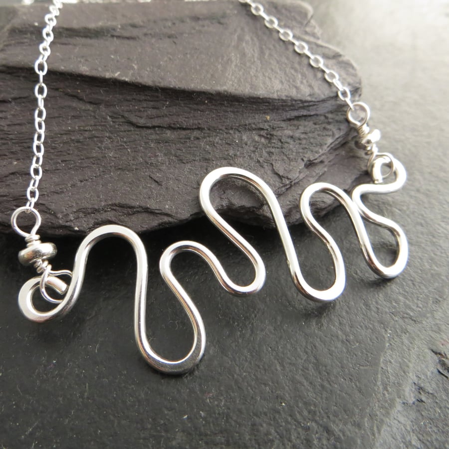 Sterling Silver Wave Necklace, Small Wire Wave Necklace