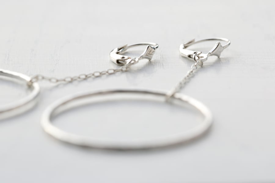 Handmade 925 Sterling Silver Circle Dangling Earrings 