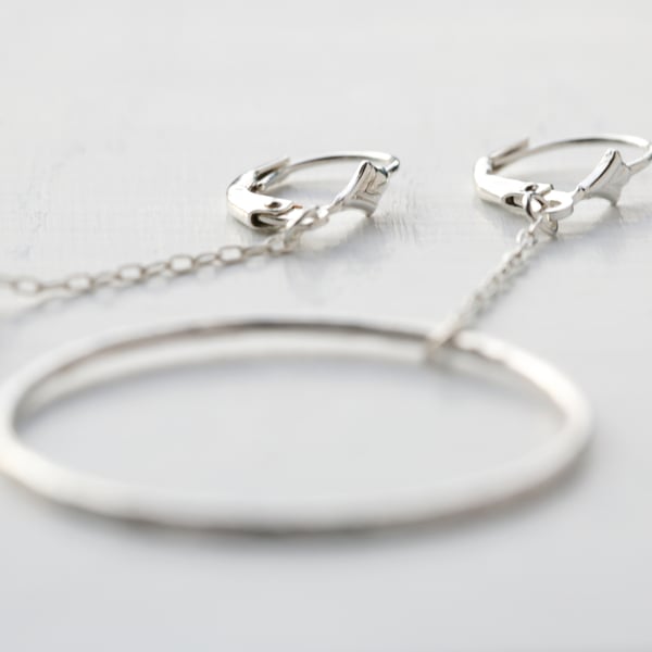 Handmade 925 Sterling Silver Circle Dangling Earrings 