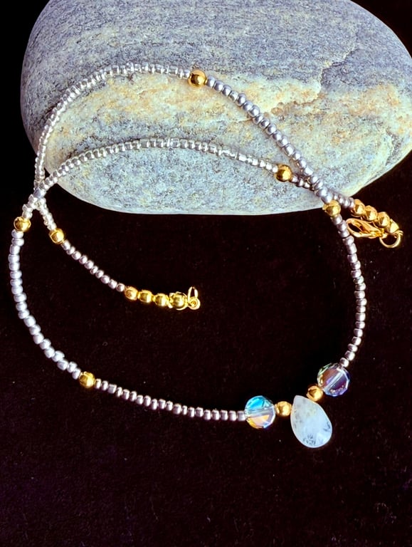 Gemstone, Crystal and Glass Seed Bead Choker Necklace