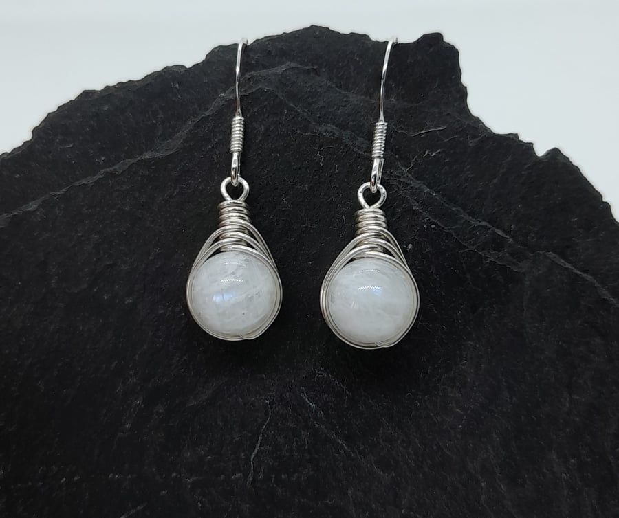 Moonstone Earrings - Sterling Silver White Gemstone Jewellery