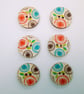 Colourful abstract swirls wood buttons, set of 6, 2.5cm diameter