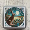 Hare storage tin square for buttons, stitch markers, beads, knitting and sewing