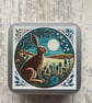 Hare storage tin square for buttons, stitch markers, beads, knitting and sewing