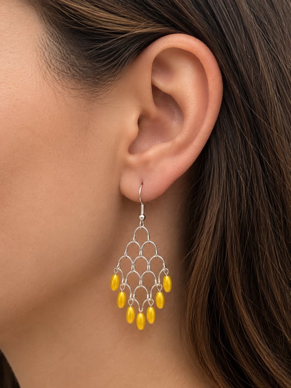 Yellow Chandelier Cascade Earrings Handmade