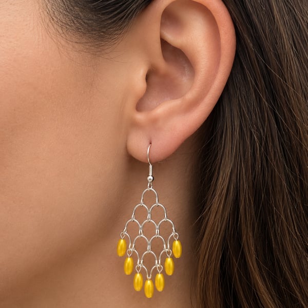 Yellow Chandelier Cascade Earrings Handmade
