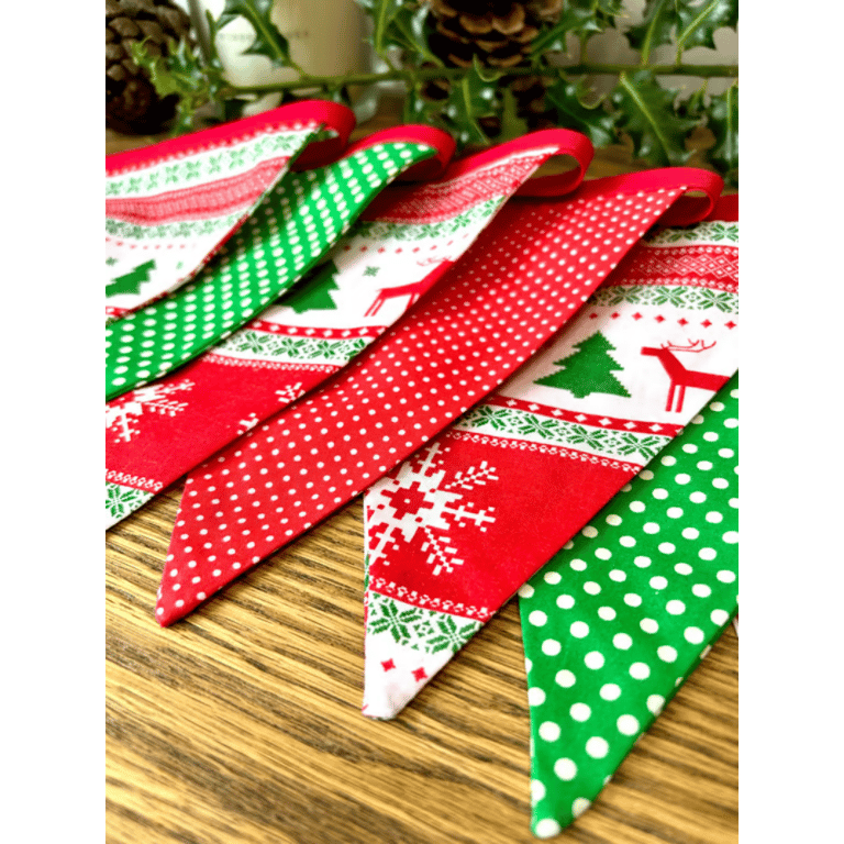 Handmade Nordic Style Red & Green Bunting - Handmade Fabric Garland