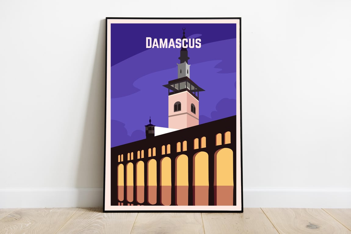 Damascus retro poster, Syria wall print