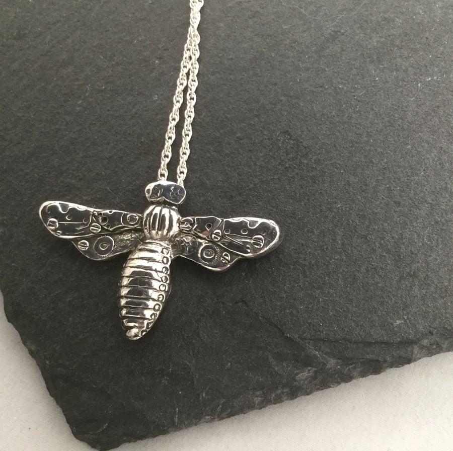 Fine silver steampunk hornet pendant 