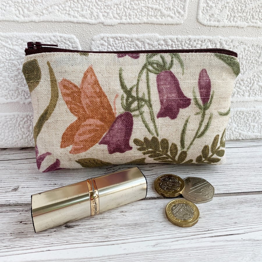 SOLD - Large purse, coin purse with butterfly and purple flowers