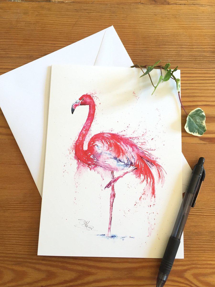 Pink Flamingo Card, Flamingo Greetings Card, Wildlife Art, Note Card, Art Card, 