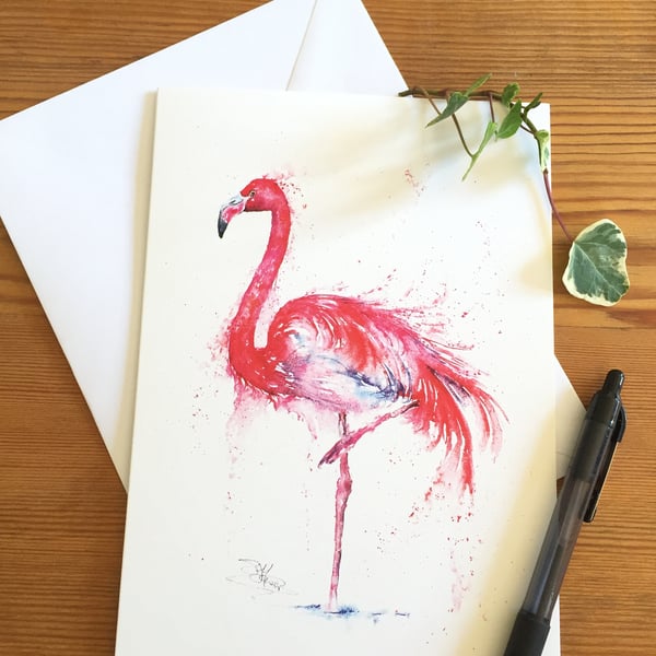 Pink Flamingo Card, Flamingo Greetings Card, Wildlife Art, Note Card, Art Card, 