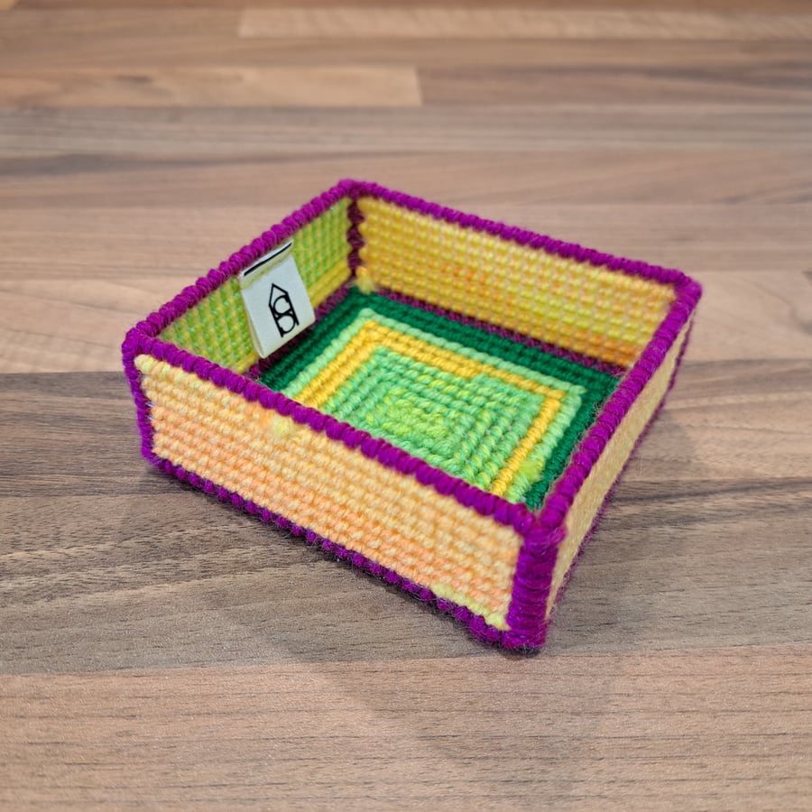 Small tray for small desk items - yellow, green, and orange with magenta edging