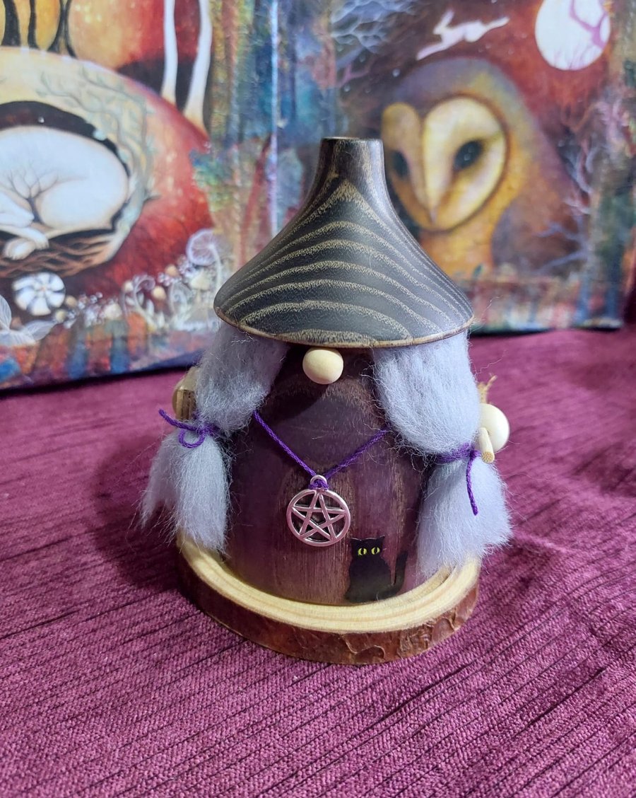 Artisan Handcrafted Wood turned Witch Gonk Incense Burner. Halloween