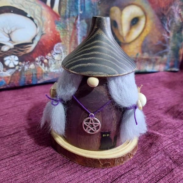 Artisan Handcrafted Wood turned Witch Gonk Incense Burner. Halloween