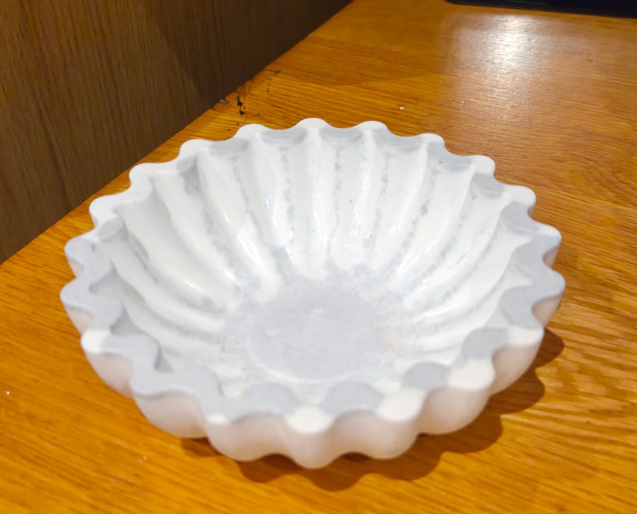 Scalloped Trinket Dish, Jewelry Ring Holder, Shell Catchall Tray, Vanity 