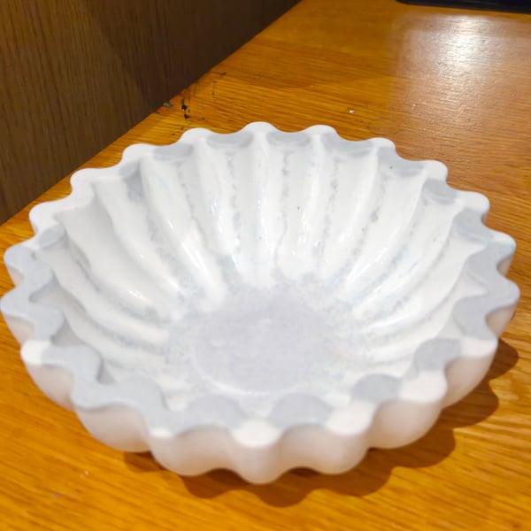 Marble Scalloped Trinket Dish, Jewelry Ring Holder, Shell Catchall Tray, Vanity 