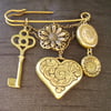 Key to my heart steampunk victoriana brass kilt pin brooch