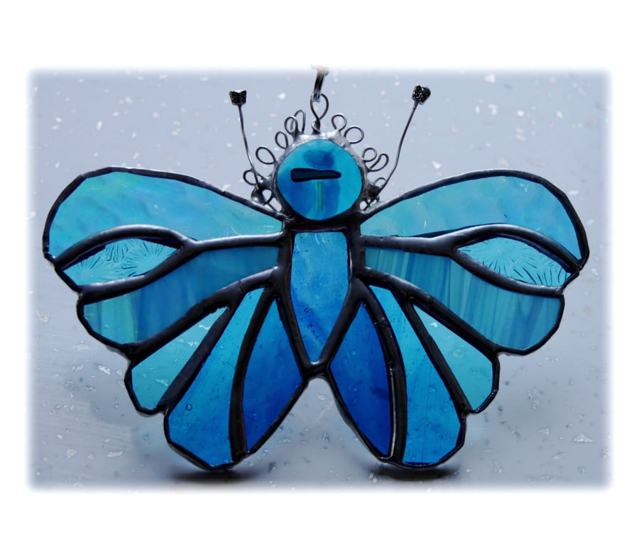 Teal Butterfly Suncatcher Stained Glass Handmade Turquoise 086
