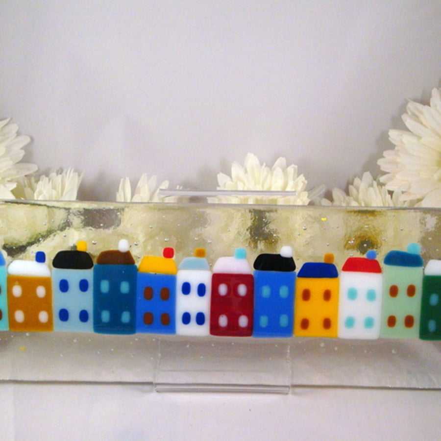 SOLD-Glass Row of Houses Plaque