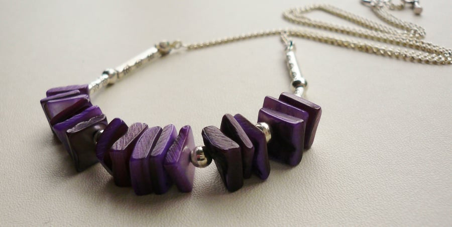 Purple Shell Disc Tibetan Silver Collar Necklace  KCJ761