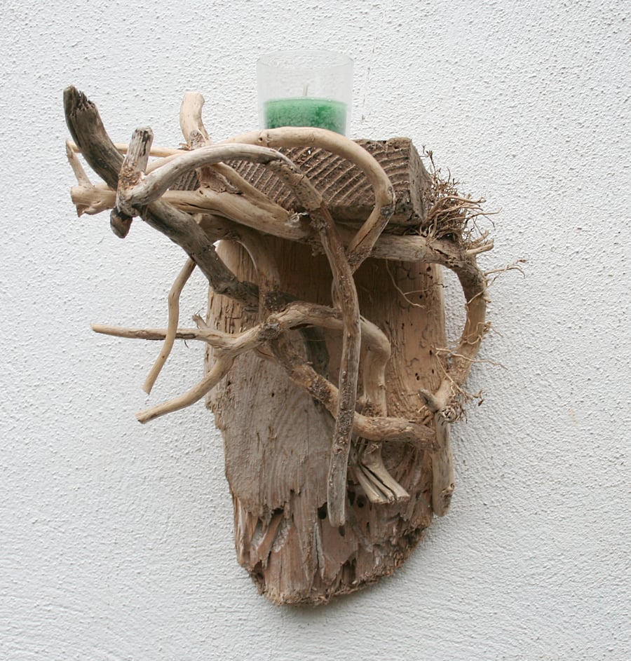 Driftwood candle holder wall hanging, Drift Wood, candle included  (b)