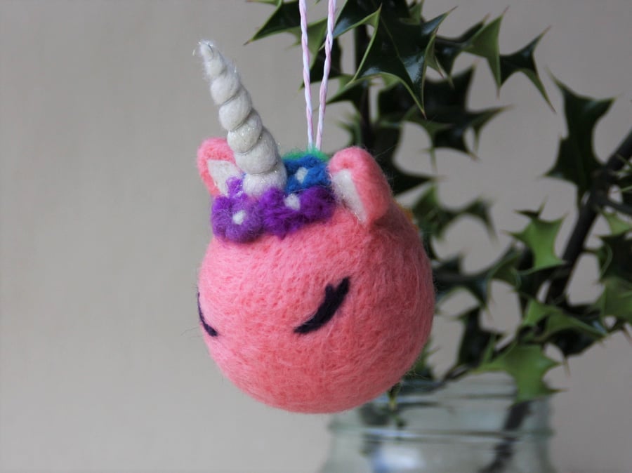 Large pink unicorn decoration - MADE TO ORDER - felted ornament
