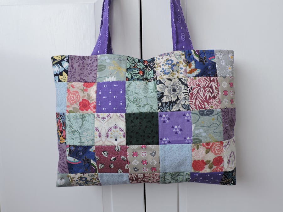 Tote Bag Patchwork Purple Pink Blue and Green Seconds Sunday