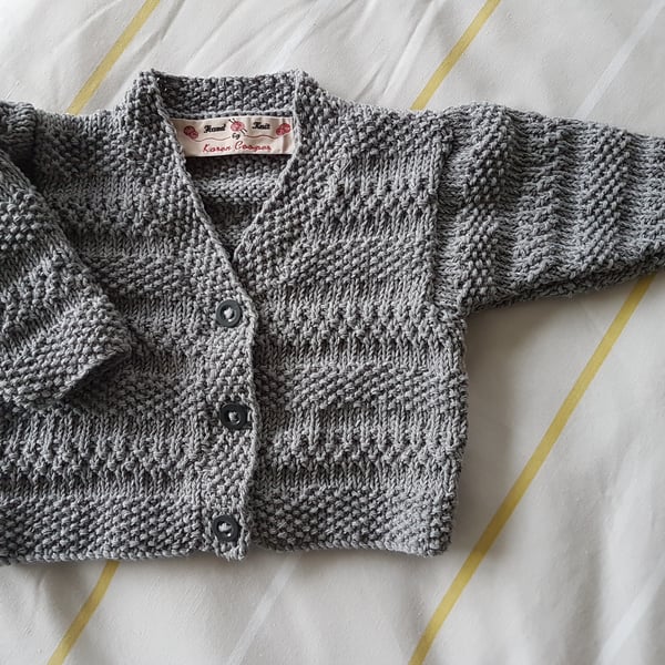 Hand Knitted Grey Cotton Baby Cardigan  20"