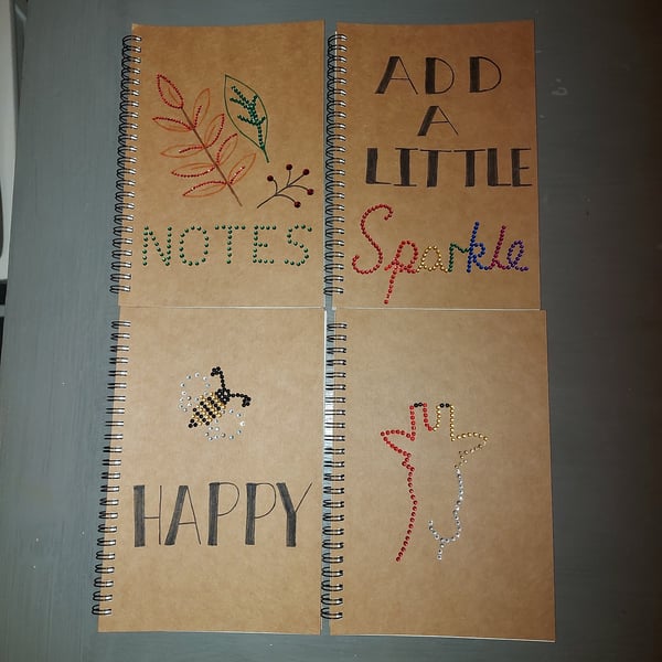 SPARKLED NOTEBOOK, Hand Sparkled, A5, Leaves, Add a little Sparkle,Bee