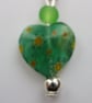 Silver plated beaded earrings- green and yellow millefiori heart - Image 2