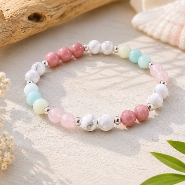 Rhodonite, Howlite, Rose Quartz & Amazonite Bracelet