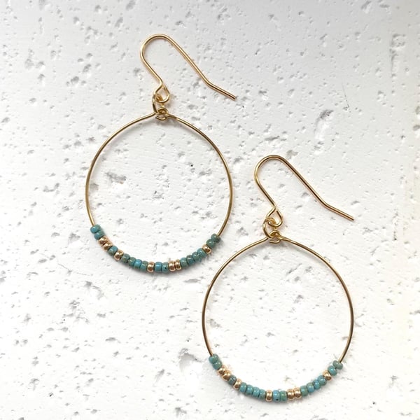 Large Miyuki Hoop Earrings - Turquoise