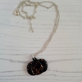 Halloween Black and Rose gold leaf pumpkin necklace