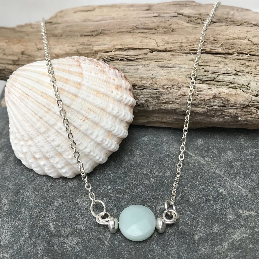 Sky blue amazonite coin bead necklace, ladies necklace, gift for her.