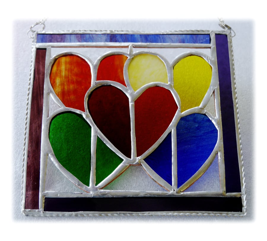 Rainbow Hearts Picture Stained Glass Suncatcher