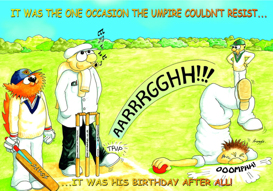 Cricket birthday card. umpire's birthday. Funny cartoon card  FREE UK P&P