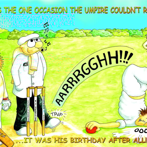 Cricket birthday card. umpire's birthday. Funny cartoon card  FREE UK P&P